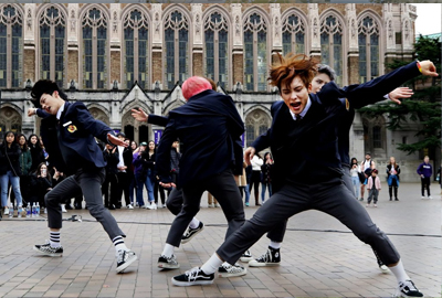 K-pop group ACE dances in Red Square (Courtesy Seattle Times) 