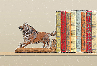 An illustration of a Husky bookend