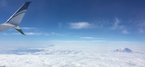 Mt Rainier from airplane window