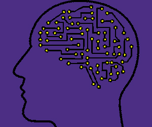 Profile drawing of a head with wire circuits.