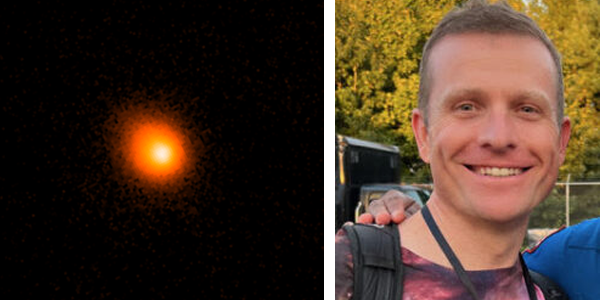 Photo of interstellar comet 3I/ATLAS and headshot of Colin Orion Chandler.