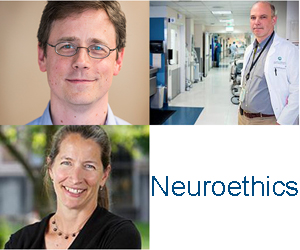 Photos of Eran Klein, Jeff Ojemann and Sara Goering along with a banner reading Neuroethics.