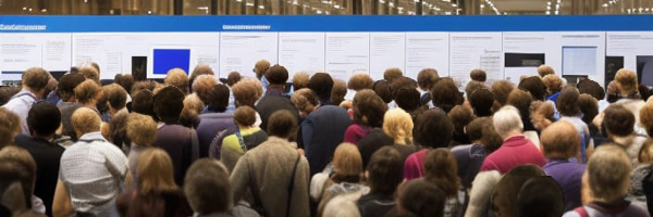 People at a conference looking at posters.