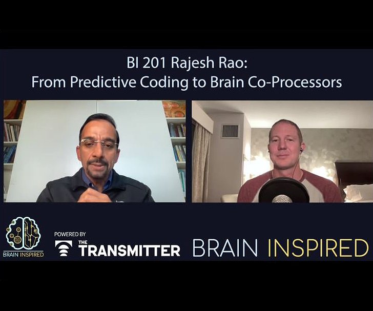 Screenshot of Raj Rao and Paul Middlebrooks speaking on the Brain Inspired podcast.