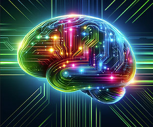 A brain with electronic circuits.