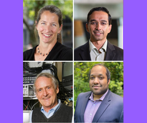 Photos of Sara Goering (upper left), Rajesh Rao (upper right), Eb Fetz (lower left) and Tim Brown (lower right).