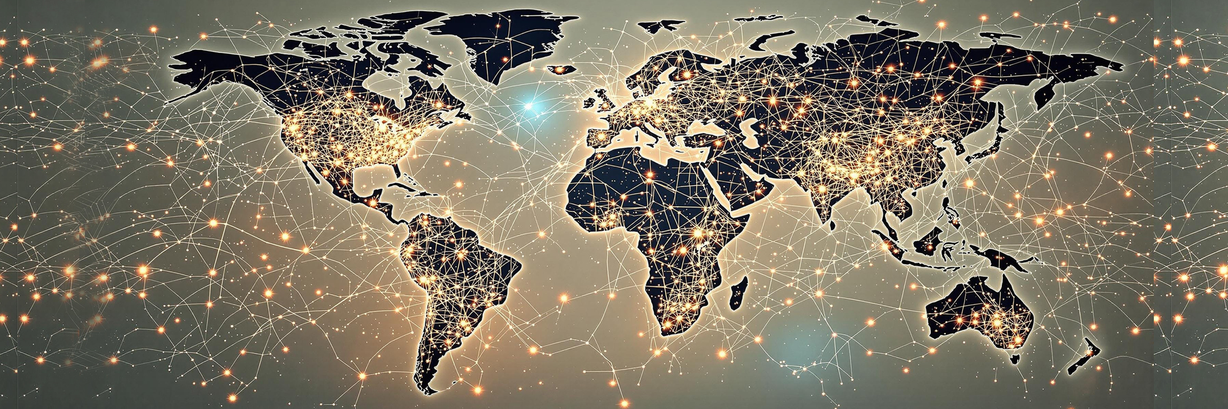 Abstract map of the world with a network of connections between cities.